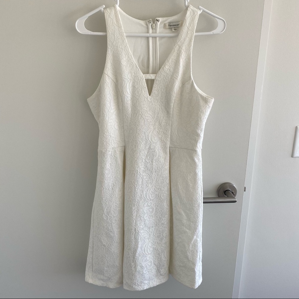 Francesca’s White Lace V-Neck Dress